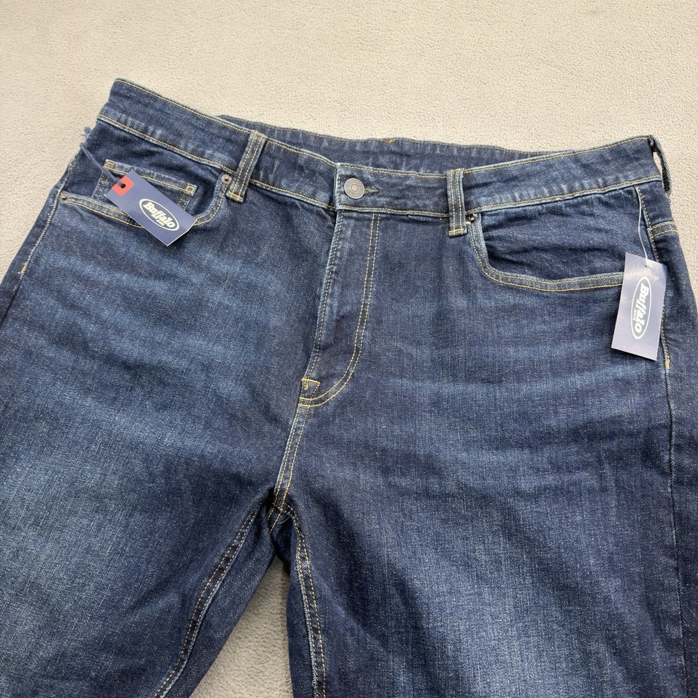 NWT Buffalo David Bitton Mens 40x32 Straight Six Jeans Blue Indigo Whisker Fade